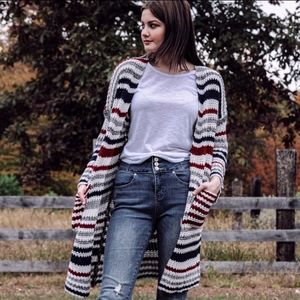 ***SOLD****Red, Cream and Blue Stripped Cardigan